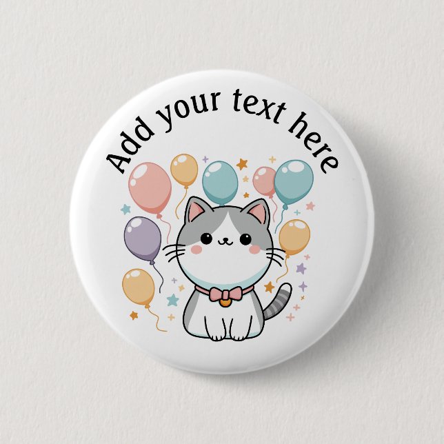 Custom Celebrations Cat With Balloons 6 Cm Round Badge (Front)