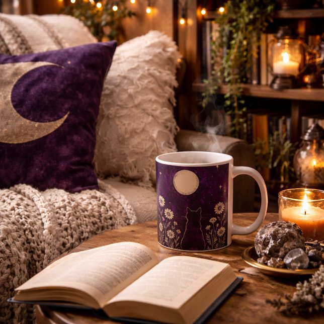 Custom Celestial Cat Floral Purple Coffee Mug (Creator Uploaded)