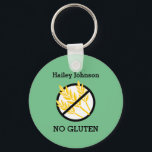 Custom Celiac or Wheat Allergy Personalised Kids Key Ring<br><div class="desc">Custom Colour Celiac or Wheat Allergy Alert Kids Keychain. Use these key chains on your child's lunch, school supplies or other items. CUSTOMIZE to change green background to another colour. Attach to medical kits or book bags. Image shows wheat with a black line across inside a black circle. Edit to...</div>