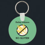 Custom Celiac or Wheat Allergy Personalised Kids Key Ring<br><div class="desc">Custom Colour Celiac or Wheat Allergy Alert Kids Keychain. Use these key chains on your child's lunch, school supplies or other items. CUSTOMIZE to change green background to another colour. Attach to medical kits or book bags. Image shows wheat with a black line across inside a black circle. Edit to...</div>