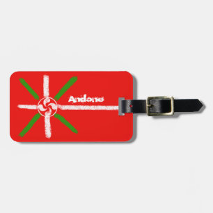 Custom, chalk drawn Basque Ikurriña and Lauburu, Luggage Tag