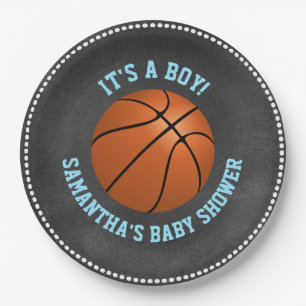 Custom Chalkboard Basketball Baby Shower Paper Plate