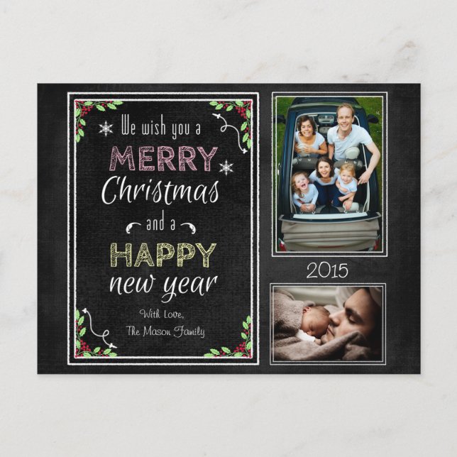 Custom Chalkboard Christmas Collection Holiday Postcard (Front)