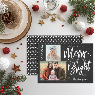 Custom Chalkboard MERRY and BRIGHT Multi Photo Holiday Card