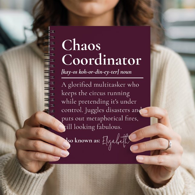 Custom Chaos Coordinator Notebook Gift for Teacher (Custom Name Chaos Coordinator Diary for Office, Personalized Work Humor Notebook Gift for Boss)