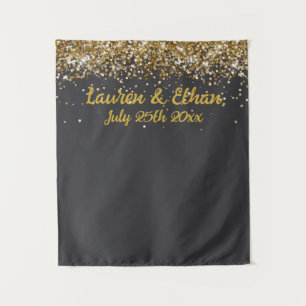 Custom Charcoal Grey Grey Gold Wedding Photo Booth Tapestry
