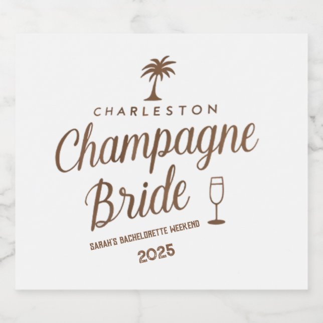 Custom Charleston Champagne Bride Bachelorette  Sparkling Wine Label (Single Label)