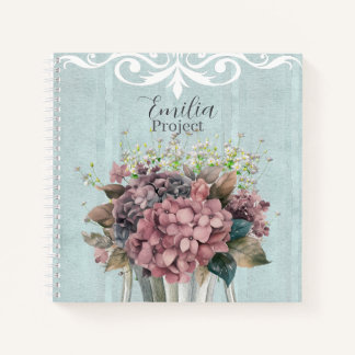 Custom Charming botanical White filigree Blue Notebook