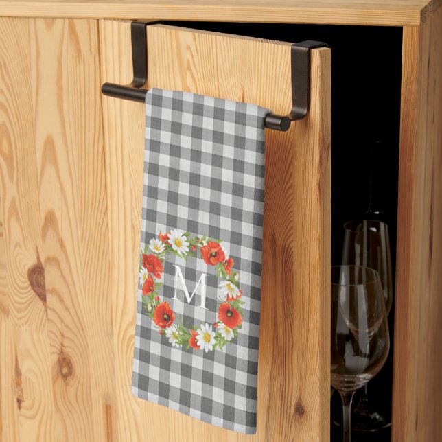 Custom Charming Spring Poppies And Daisies Wreath Tea Towel (Thirds Fold)
