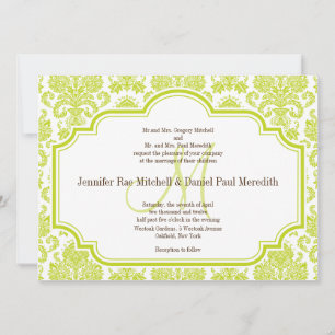 Custom Chartreuse Damask Wedding Invitations