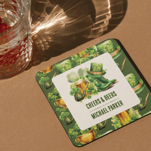 Custom Cheers Beers Birthday St Patrick's Day Square Paper Coaster