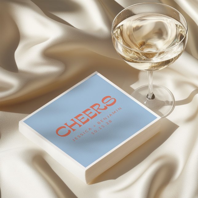 Custom Cheers Blue Terracotta Chic Modern Wedding Napkin (Creator Uploaded)