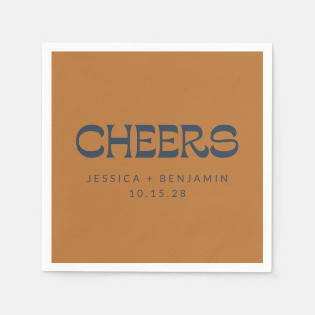 Custom Cheers Copper Navy Blue Modern Wedding Napkin (Front)