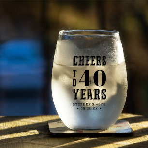 Custom Cheers to 40 Years   Any Milestone Birthday Stemless Wine Glass