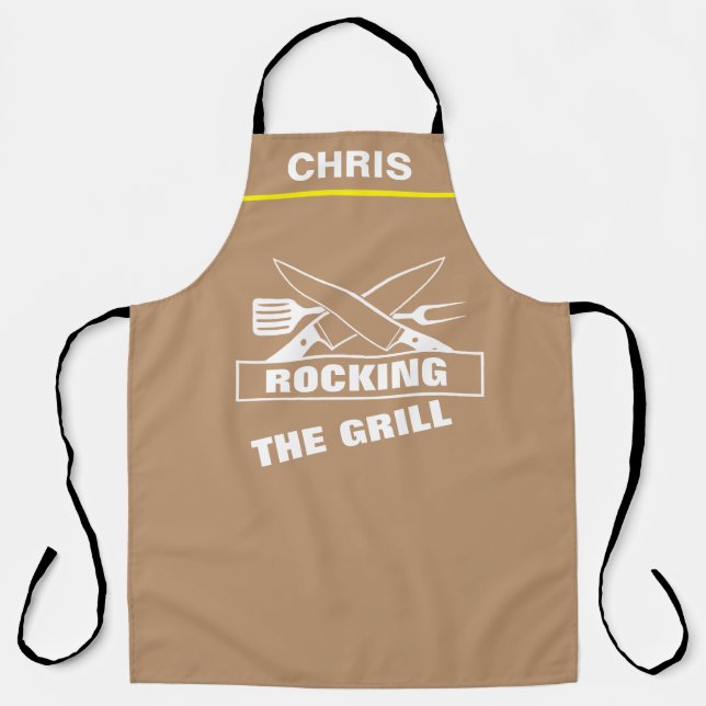 Custom Chef Name Personalised Rock The Grill BBQ Apron (Front)