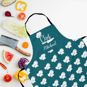 Custom Chef with Name Dark Teal & White Chef Hat Apron
