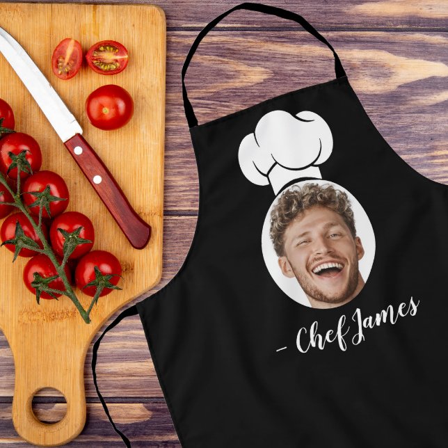 Custom Chef with Photo & Name Cooking Gift Black Apron (Creator Uploaded)