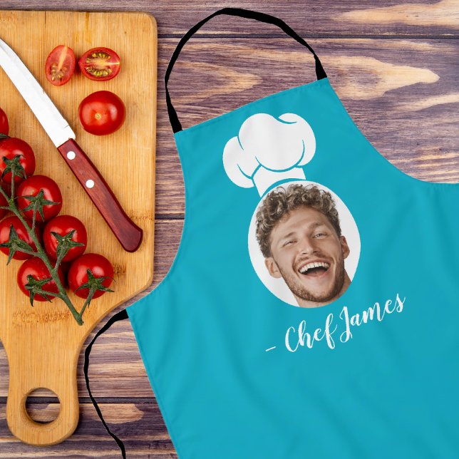 Custom Chef with Photo & Name Cooking Gift Blue Apron (Creator Uploaded)