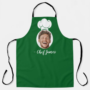 Custom Chef with Photo & Name Cooking Gift Green Apron
