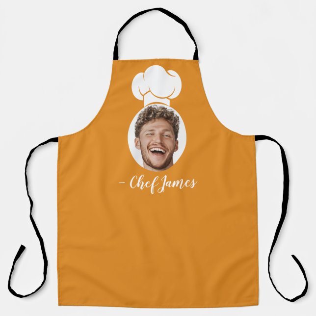 Custom Chef with Photo & Name Cooking Gift Orange Apron (Front)
