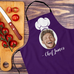 Custom Chef with Photo & Name Cooking Gift Purple Apron