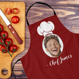 Custom Chef with Photo & Name Cooking Gift Red Apron
