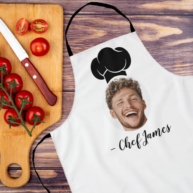 Custom Chef with Photo & Name Cooking Gift White Apron (Creator Uploaded)