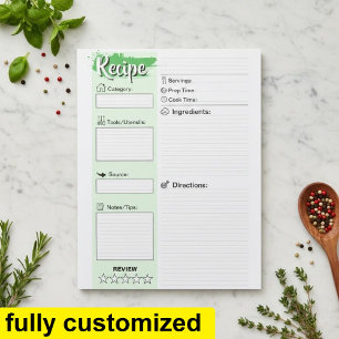 Custom Chefs Basic Recipe Pages Notepad