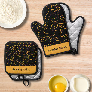 Custom Chef's Special Seamless Pattern Kitchen Oven Mitt & Pot Holder Set