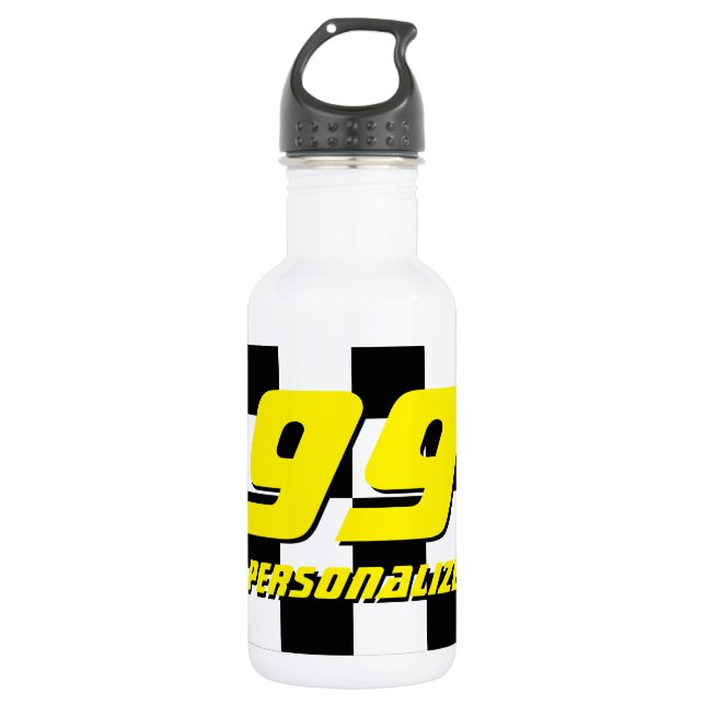 Custom chequered auto racing flag 532 ml water bottle (Front)