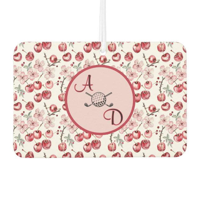 Custom Cherry Blossom Pink Golf Monogram Car Air Freshener (Front)