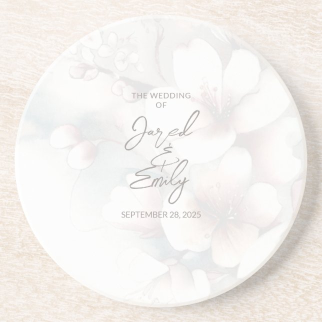 Custom Cherry Blossom Wedding Coaster (Front)