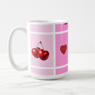 Custom Cherry Heart Checkerboard Pattern Coffee Mug