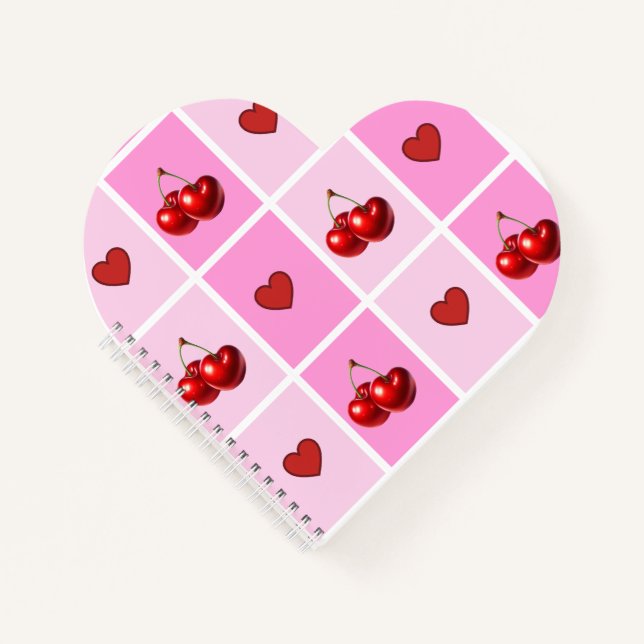 Custom Cherry Heart Checkerboard Pattern Notebook (Front)