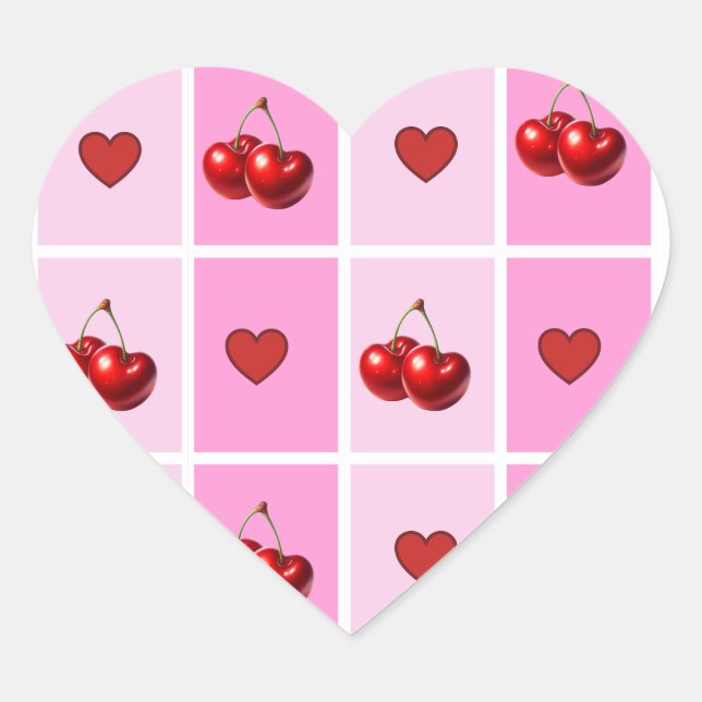 Custom Cherry Heart Checkerboard Pattern Sticker (Front)