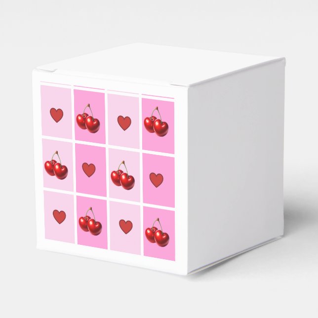 Custom Cherry Heart Chequerboard Pattern Favour Box (Front Side)