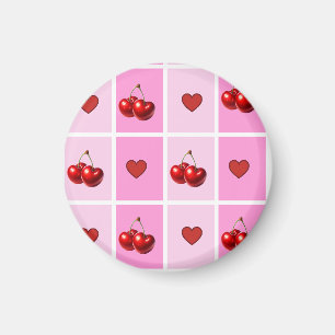 Custom Cherry Heart Chequerboard Pattern Magnet