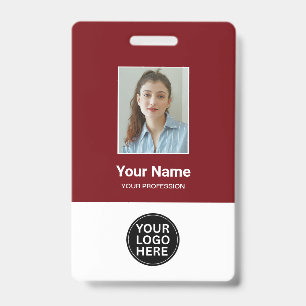 Custom Cherry Red Employee Photo Logo Name Badge ID Badge