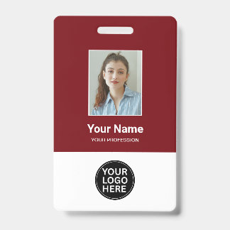 Custom Cherry Red Employee Photo Logo Name Badge ID Badge