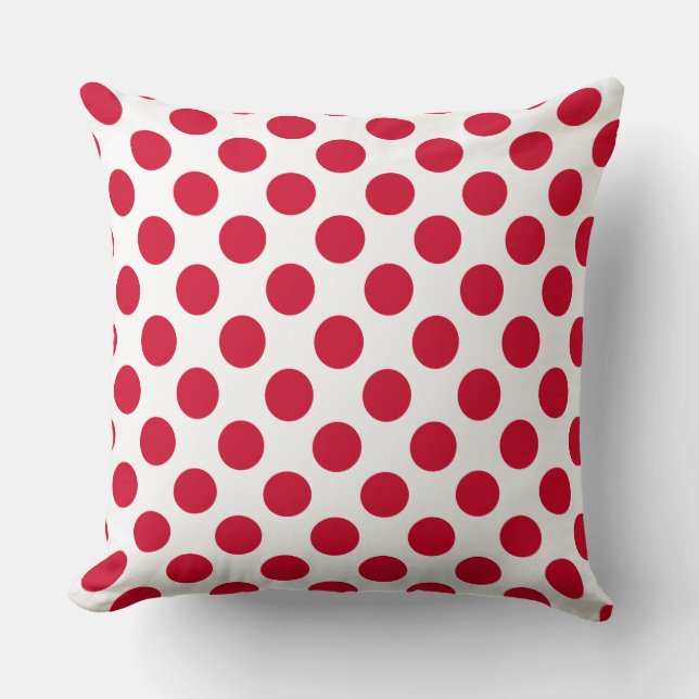 Custom Cherry Red Polka Dot Throw Pillow (Front)