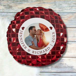 Custom Cherry Valentine's Day with Photo & Text Round Cushion