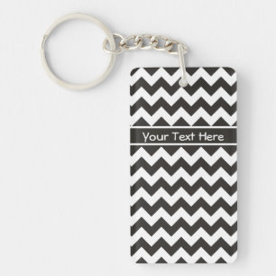 Custom Chevrons Keychain, Black and White Zigzags Key Ring