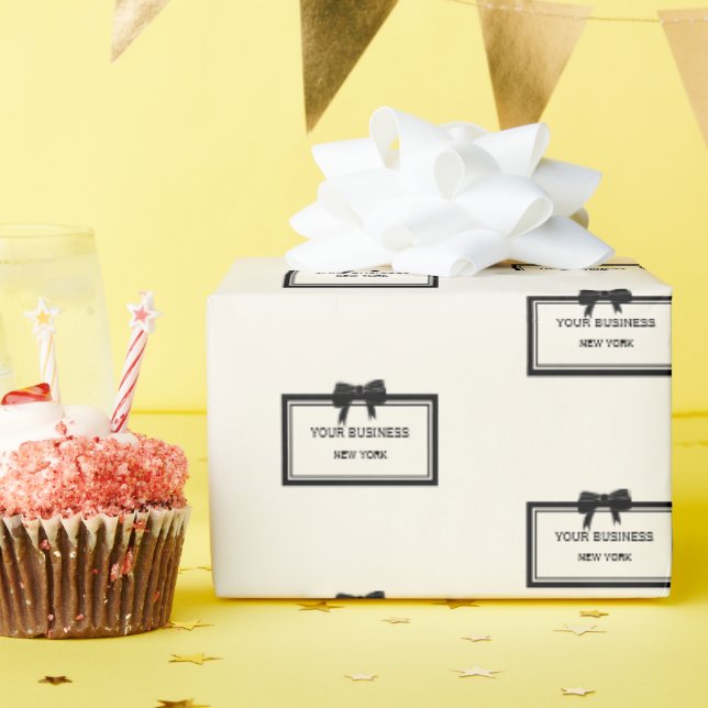 Custom Chic Black Bow Business Logo Wrapping Paper (Birthday Party)