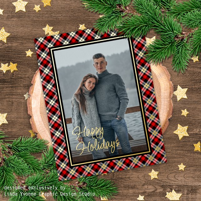 Custom Chic Buffalo Lumberjack Plaid Pattern Gold Foil Holiday Postcard (Creator Uploaded)
