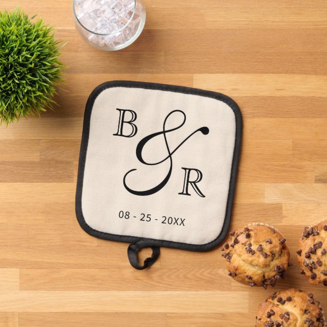 Custom Chic Calligraphy Couple Names Initials Pot Holder (Top Down)