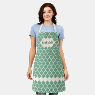 Custom Chic Charleston Green Ivory Trellis Pattern Apron