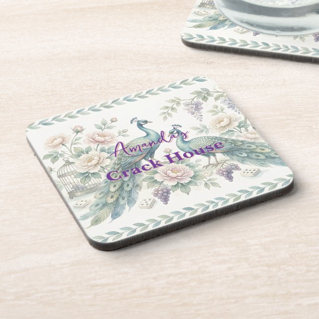 Custom Chic Chinoiserie Peacock Mahjong Coaster (Left Side)