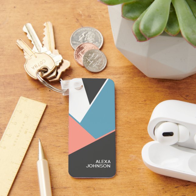 Custom Chic Geometric Hip Block Art Pattern Key Ring (Desk)