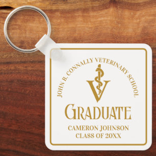 Custom Chic Gold Veterinary School Graduation Key Ring