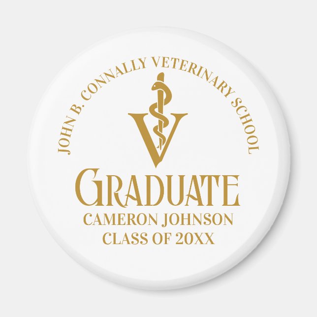 Custom Chic Gold Veterinary School Graduation Magnet (Front)